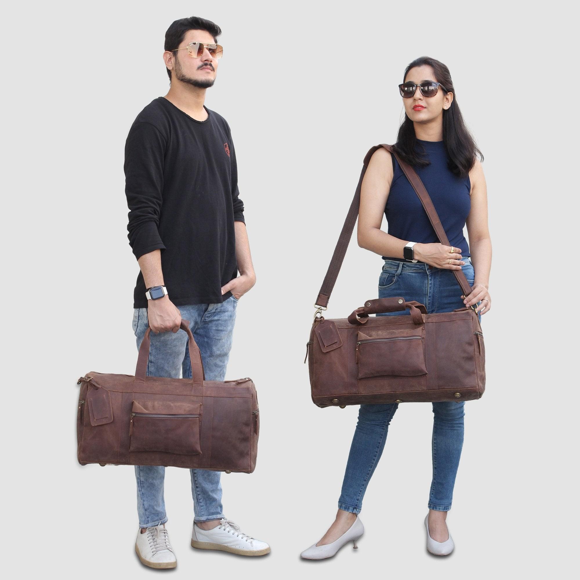 Genuine Leather Travel Weekender 20 Inch Brown Duffle Bag