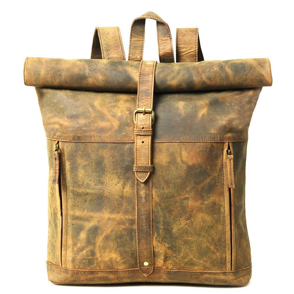  HULSH Handmade 16 Inch Brown Leather Backpack For Men