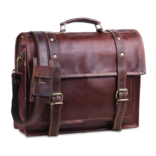 Brown Leather Messenger Bag with Top Handle