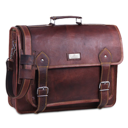 Vintage Full Grain Leather Messenger Bag with Top Handle 