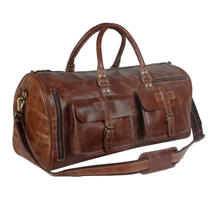 Dual Pocket Leather Duffle Bag