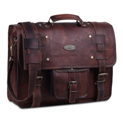 Large Leather Full Grain Goat Leather Briefcase Messenger Bag by Hulsh