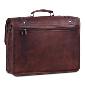 Large Rustic Brown Leather Messenger Briefcase Bag with Top Handle