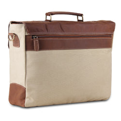 Large Cream Leather Canvas Bag with Top Handle and Adjustable Strap