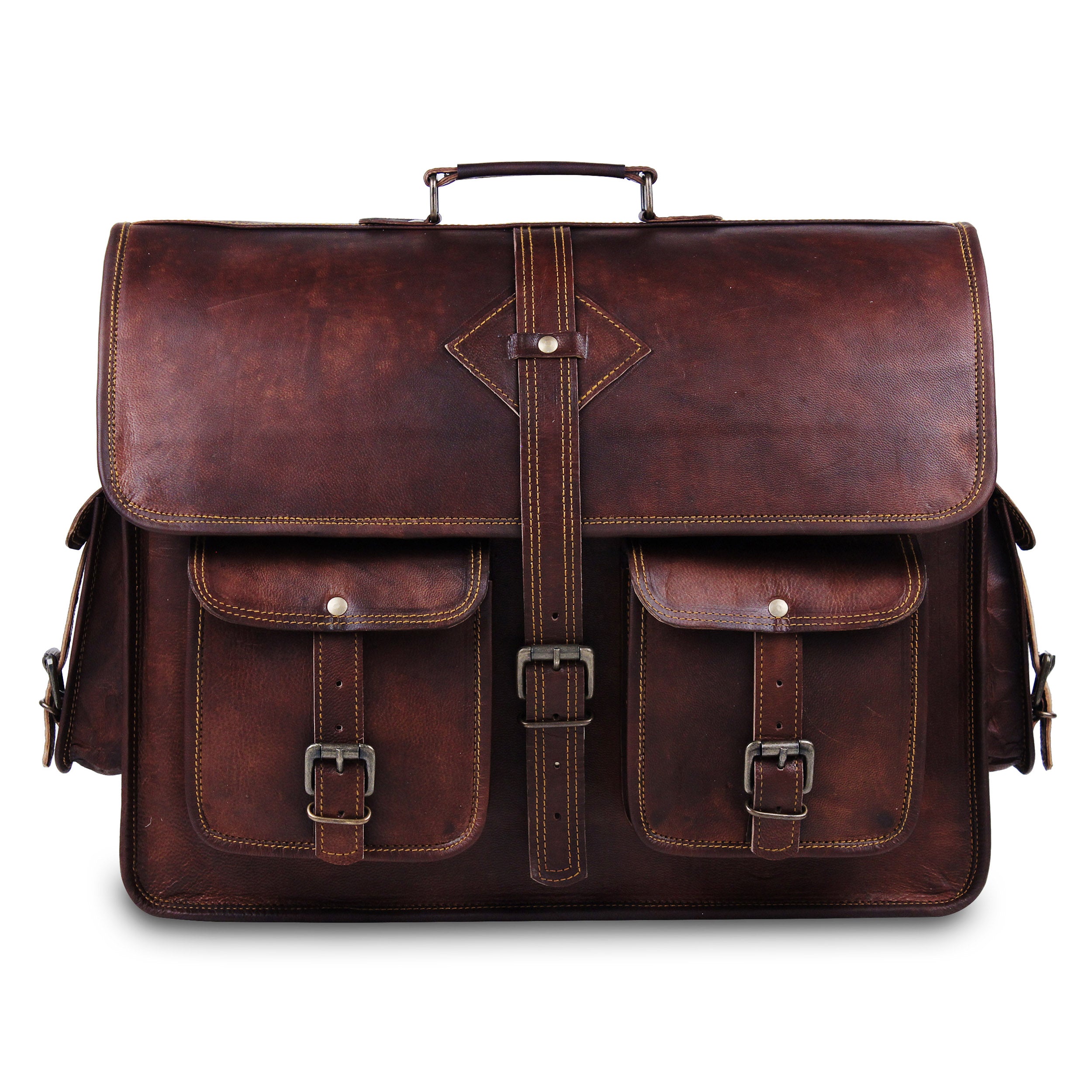Full Grain Laptop Brown Briefcase Messenger Bag by Hulsh