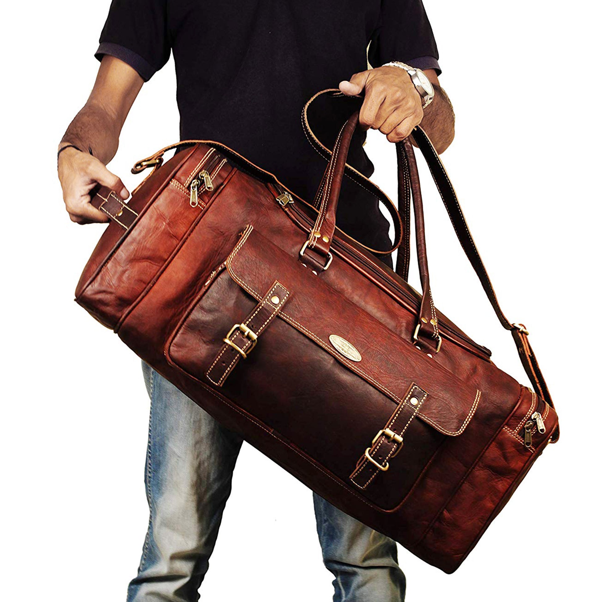 Genuine Leather Weekender overnight bags  for men