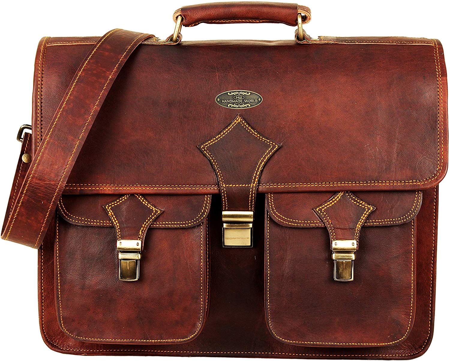 Full Grain Briefcase Bag with Top Handle and Push Clip