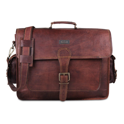 Leather Messenger Briefcase Satchel Bag with Top Handle