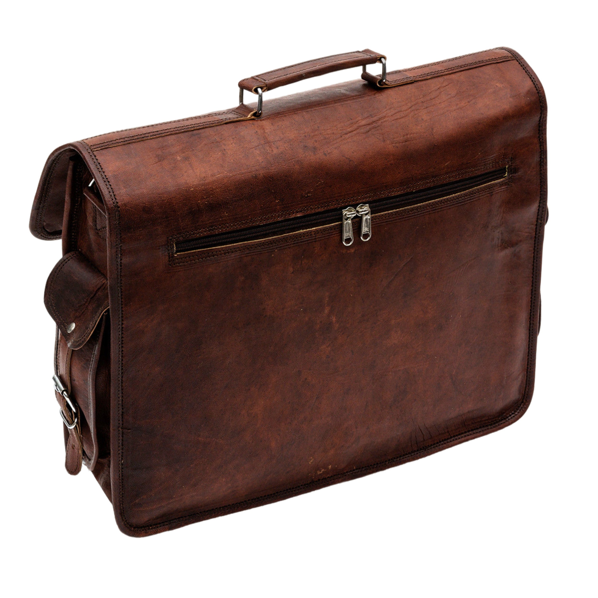 Large Leather Brown Briefcase Bag with Adjustable Strap