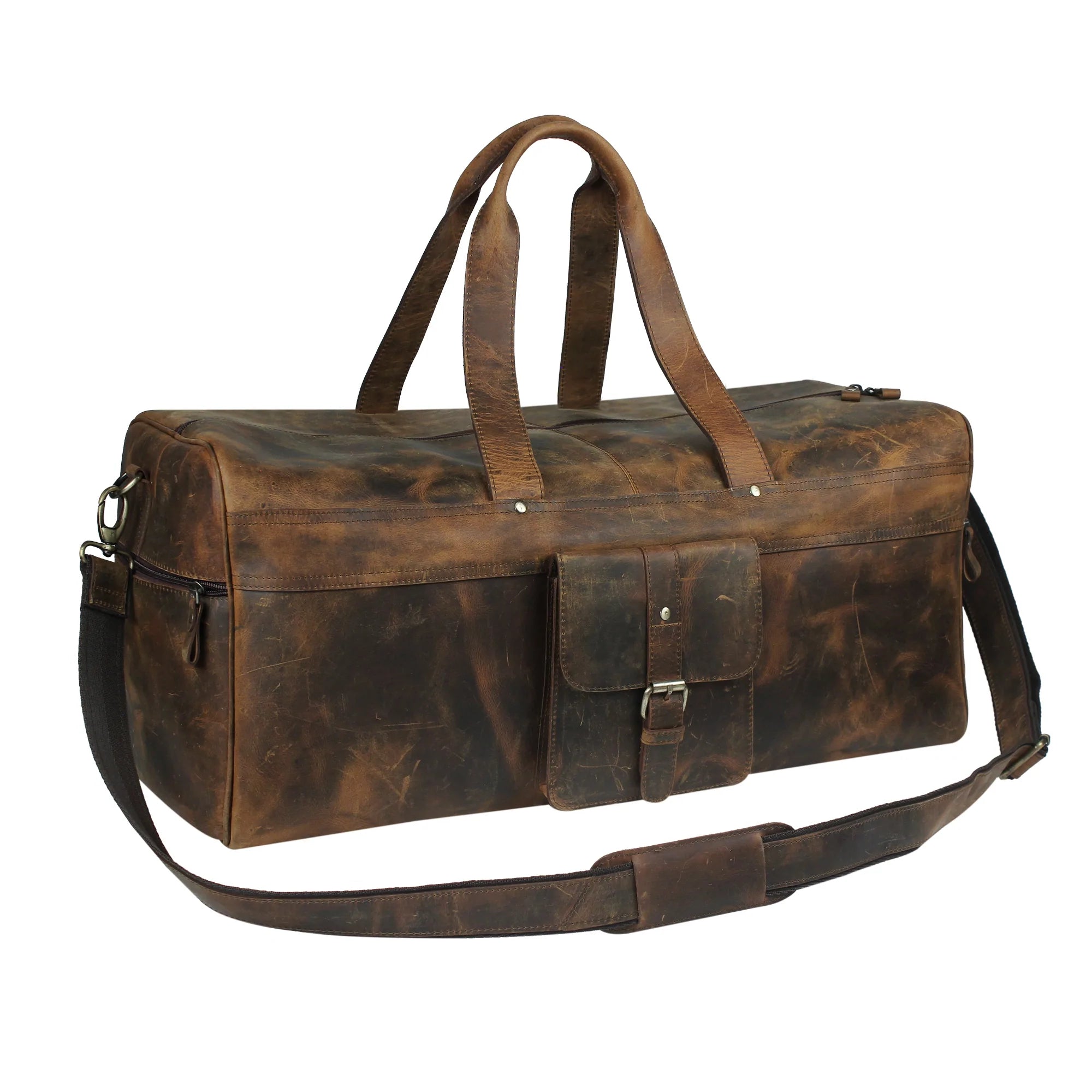 Distressed Leather Duffle Bag