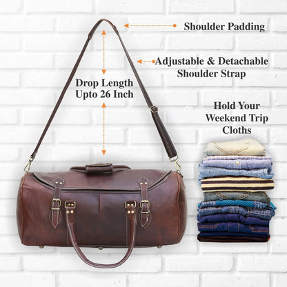 Wide Zippered Leather Duffle Bag