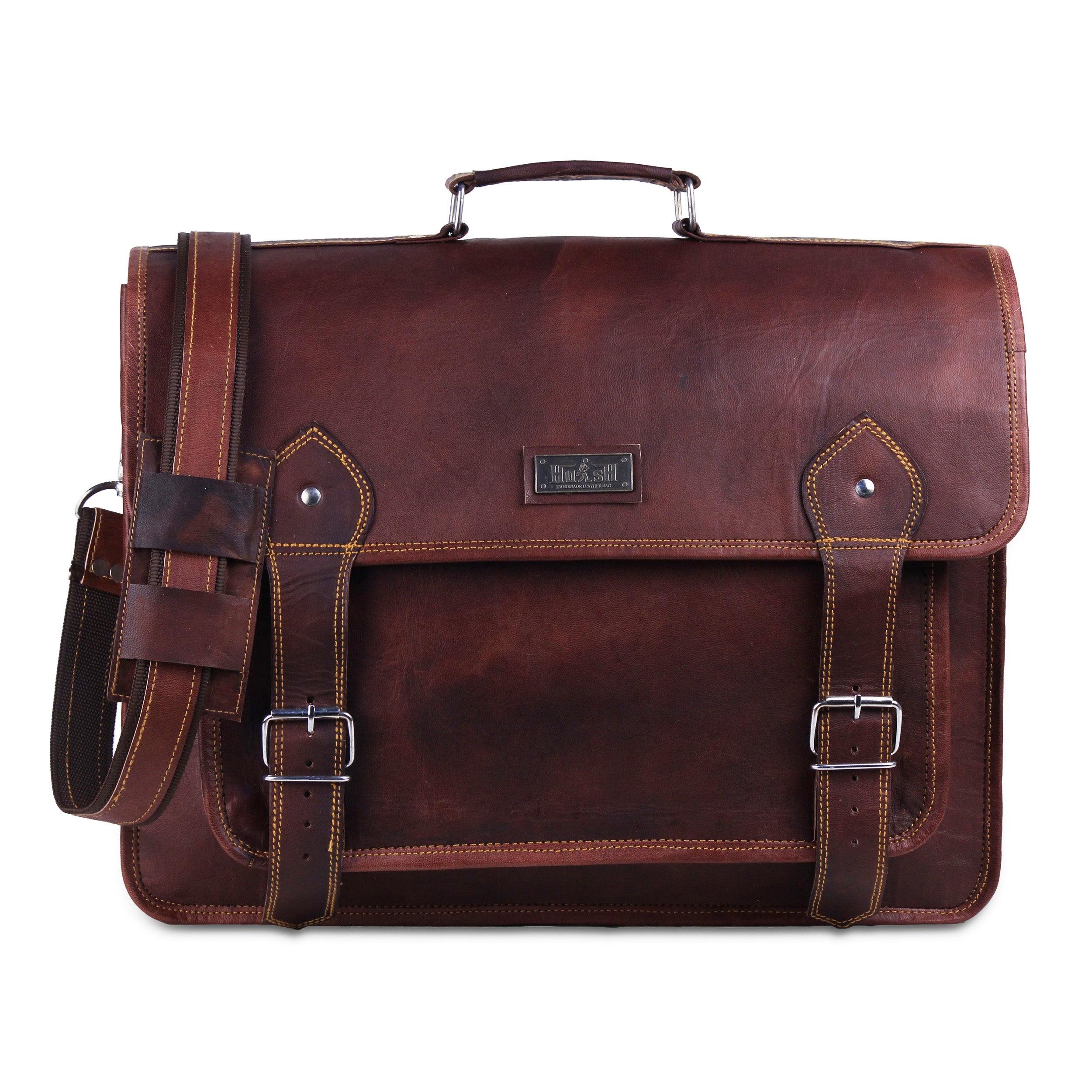 Genuine Leather Messenger Shoulder Satchel Bag - Brown