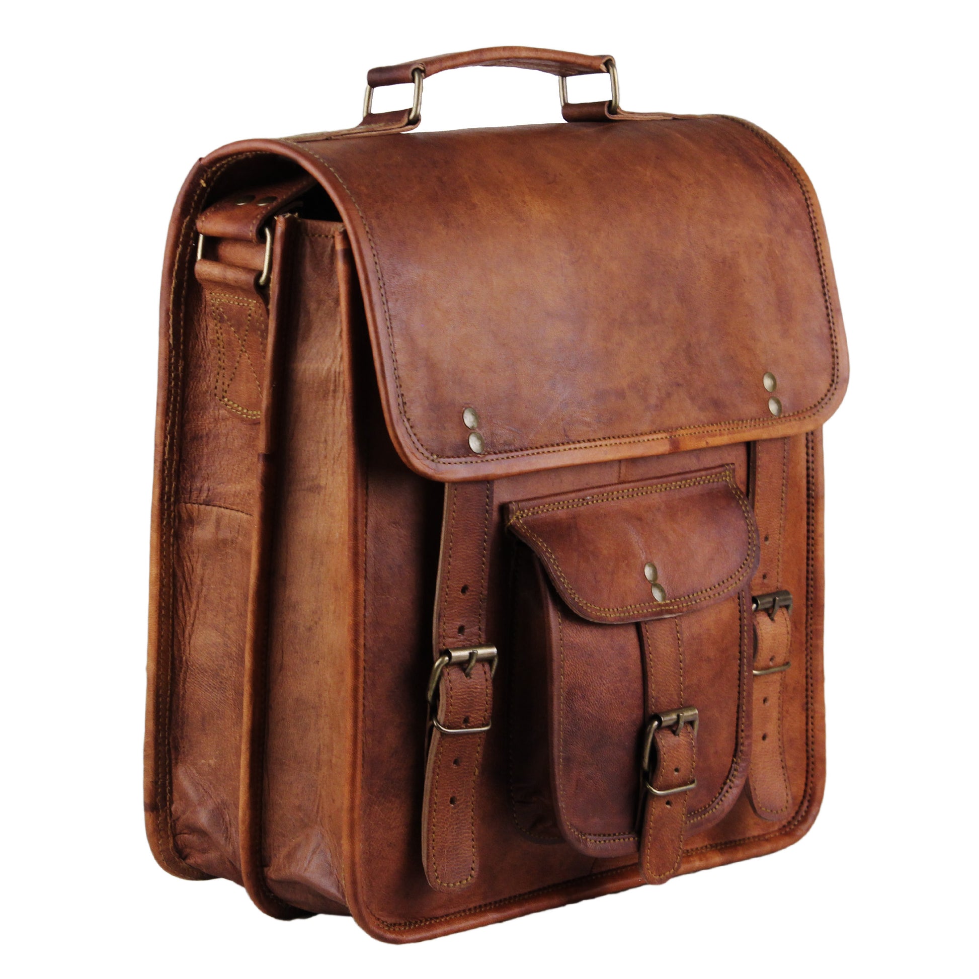 Full Grain Large Leather Brown Rustic Messenger Laptop Bag with Top Handle