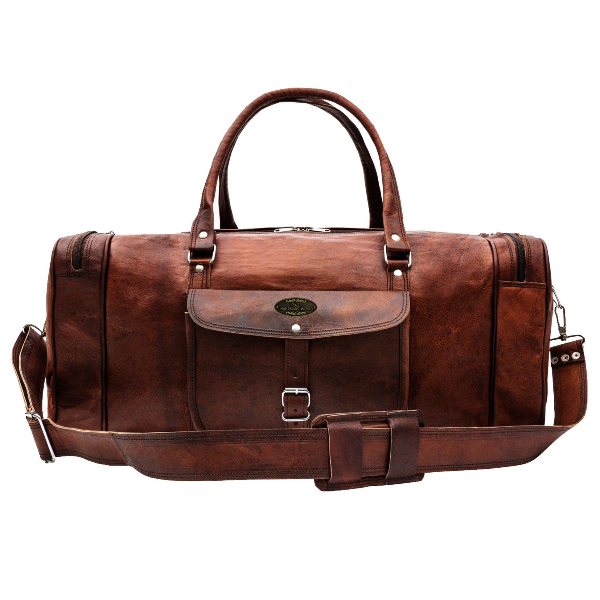 Full Grain Brown Large Leather Duffel Bag with Top handle