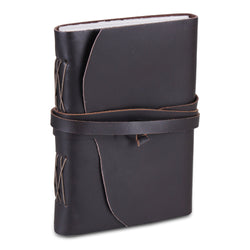 Leather Plain Textured Knot Strip Note Journal Book- Black