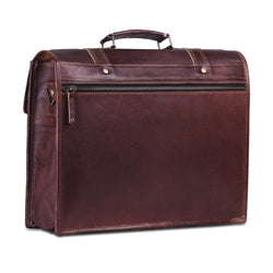 Large Brown Leather Messenger Briefcase Office Bag with Top Handle