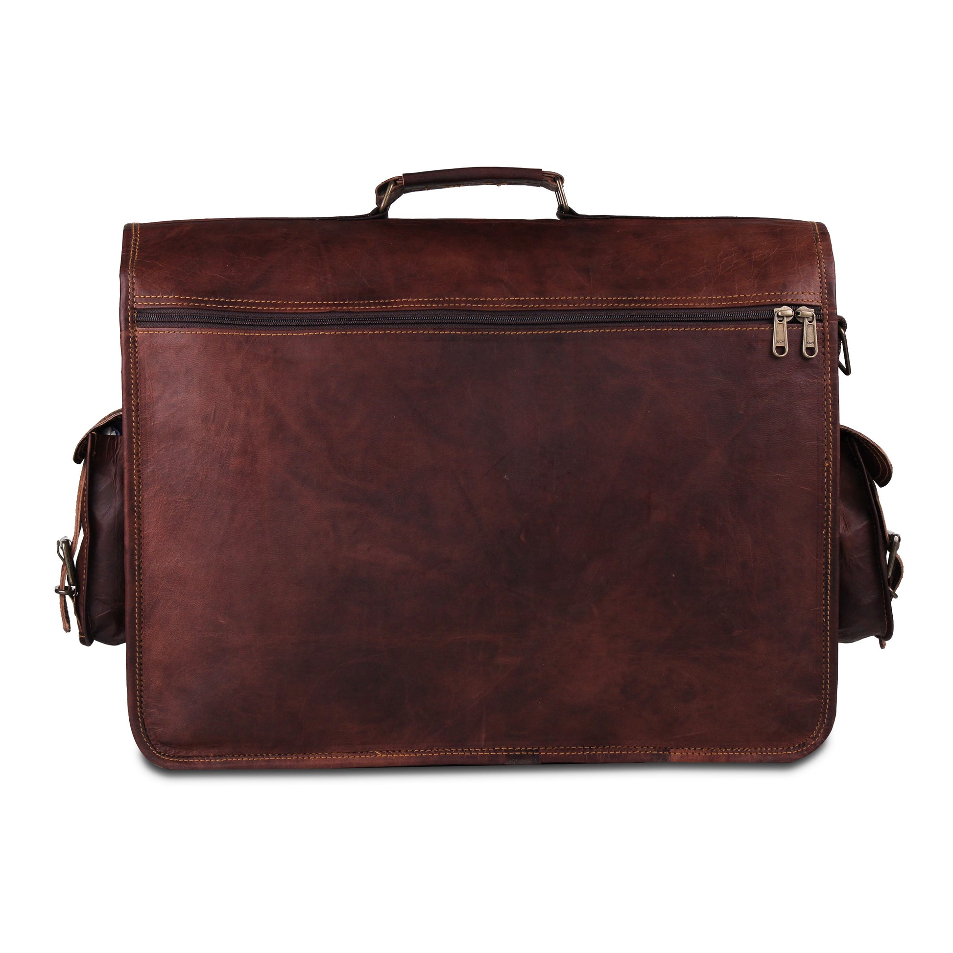 Vintage Leather Messenger Bag with Top Handle and Adjustable Strap
