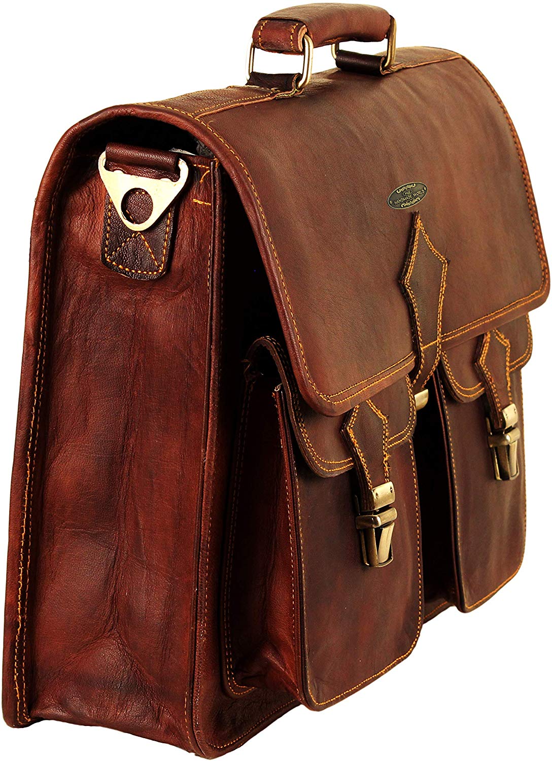Genuine Leather Messenger Bag with Top Handle and Adjustable Shoulder Strap by Hulsh