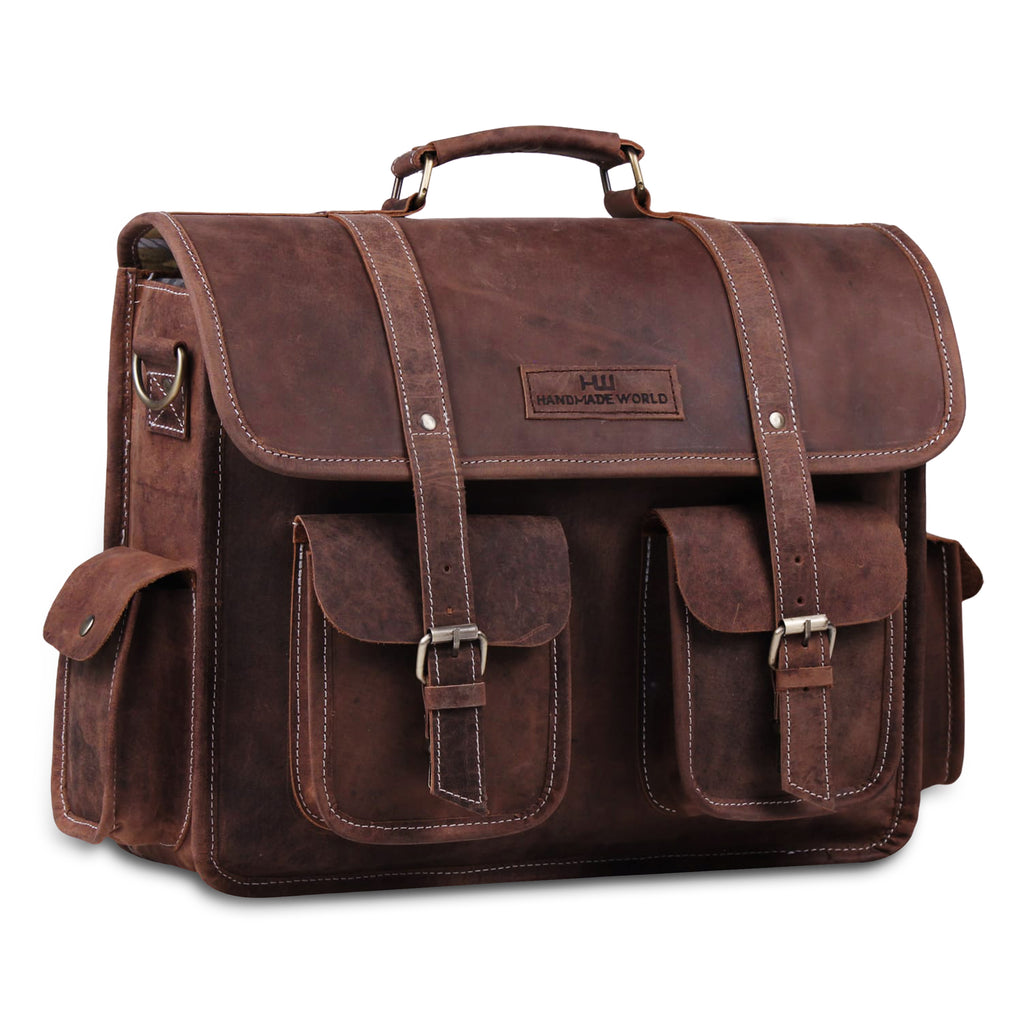 Genuine Full Grain Large Buffalo Messenger Briefcase Bag with Laptop Padding