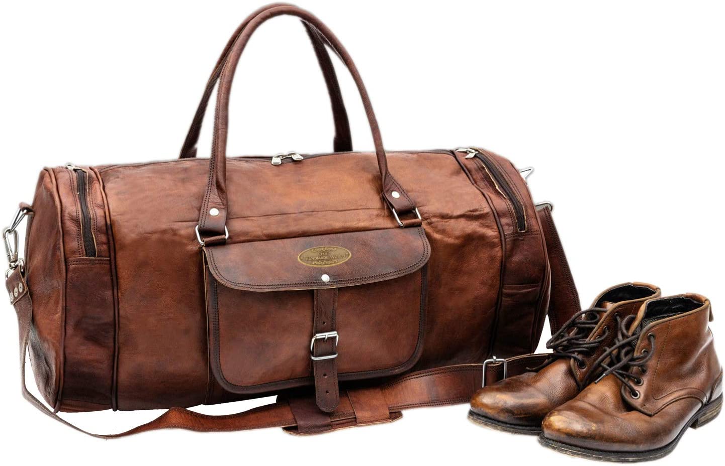 Vintage Brown Leather Duffle Bag