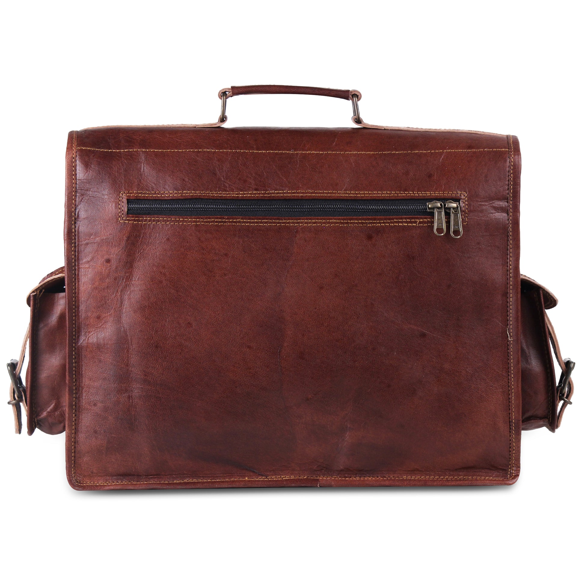 Full Grain Leather Messenger Briefcase Bag with Adjustable Strap