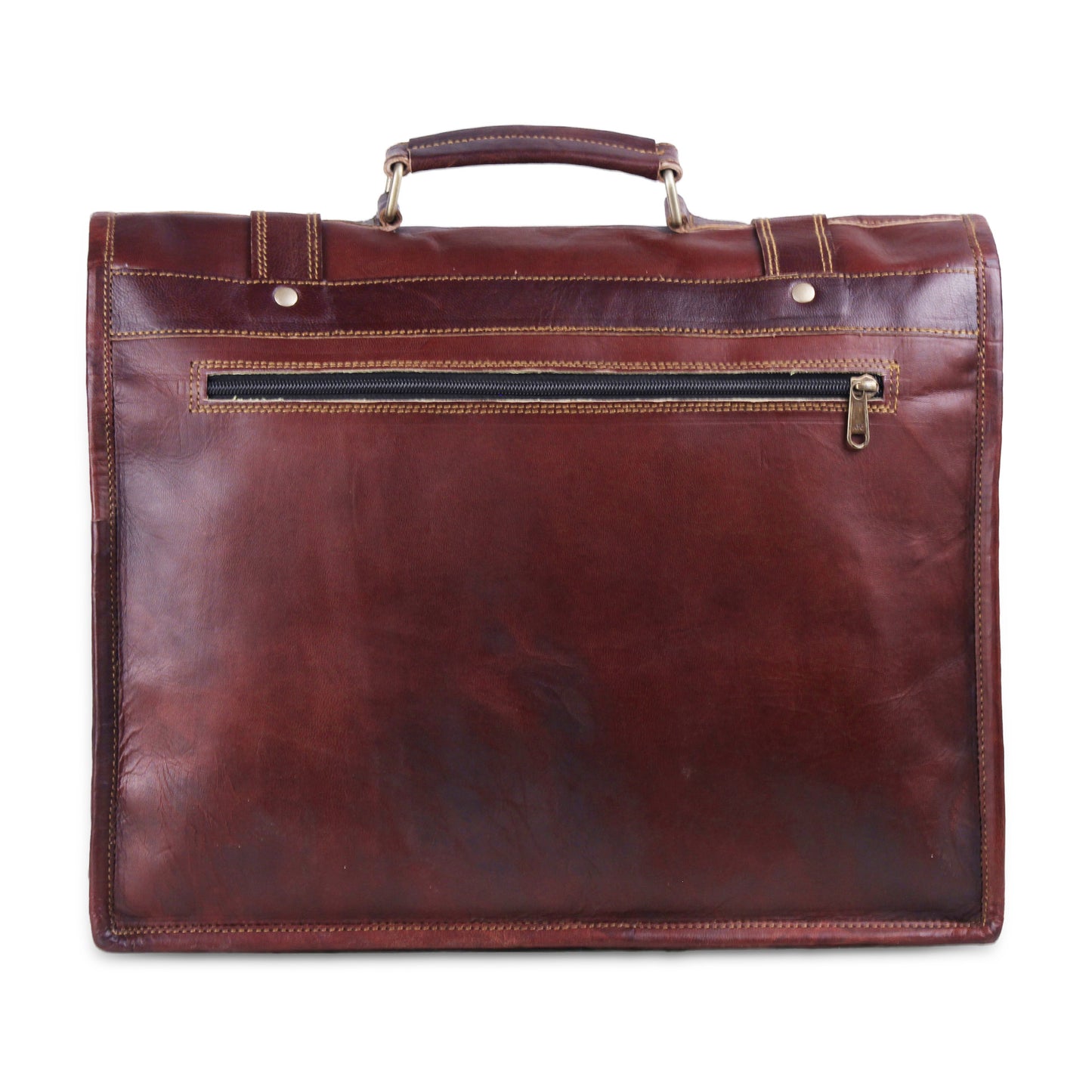 Top Handle Brown Leather Messenger Bag 15 inch