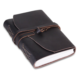 Leather Plain Textured Knot Strip Note Journal Book- Black