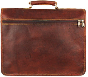 Full Grain Large Leather Briefcase Bag with Push Clip