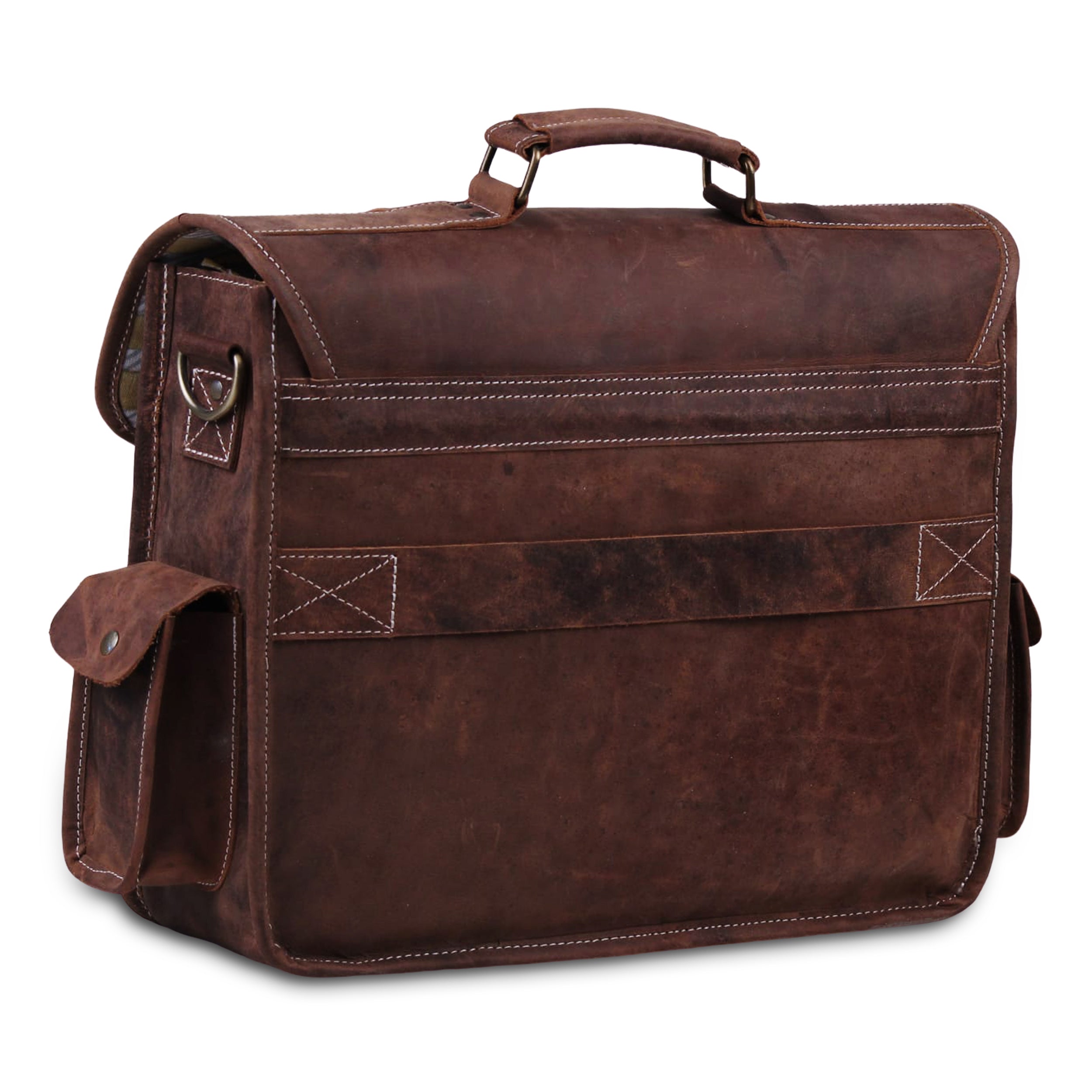 Genuine Full Grain Brown Leather 16 inch Large Briefcase Laptop bag by Hulsh