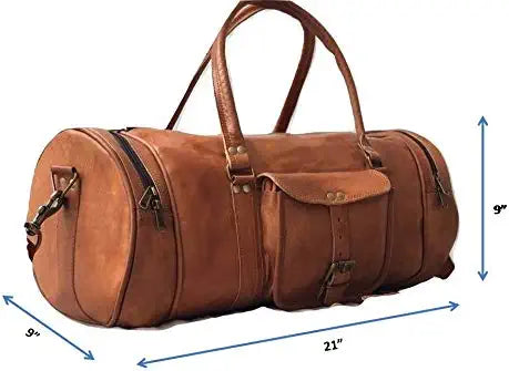 Round Leather Weekender Duffle Bag