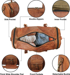 Round Leather Weekender Duffle Bag