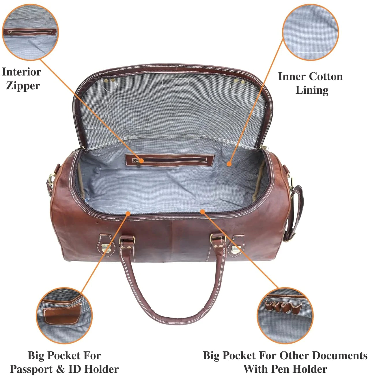 Wide Zippered Leather Duffle Bag