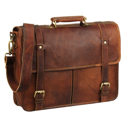 Full Grain Brown Leather Briefcase Bag 15 inch