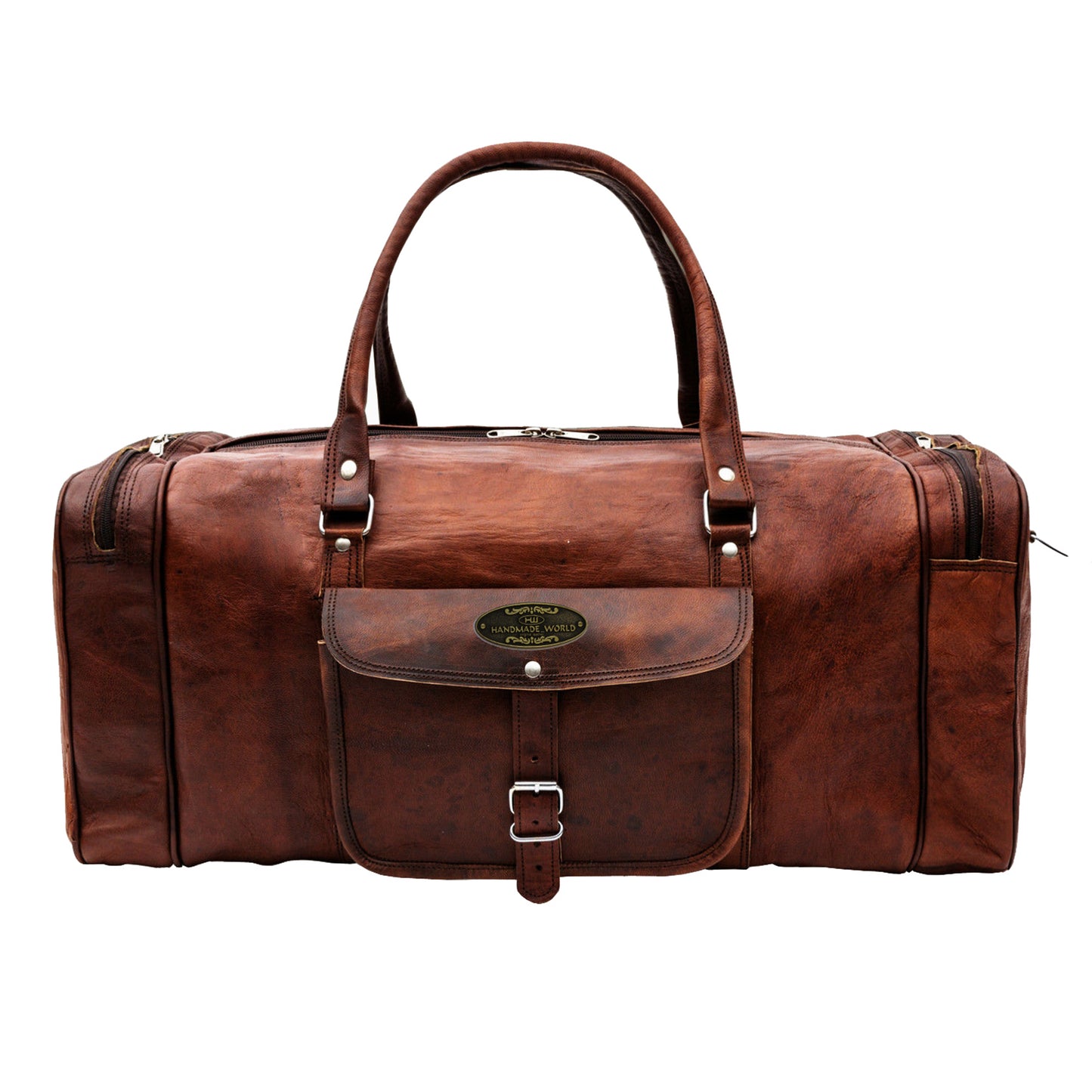 Genuine Leather Brown Square Duffle Weekender Bag