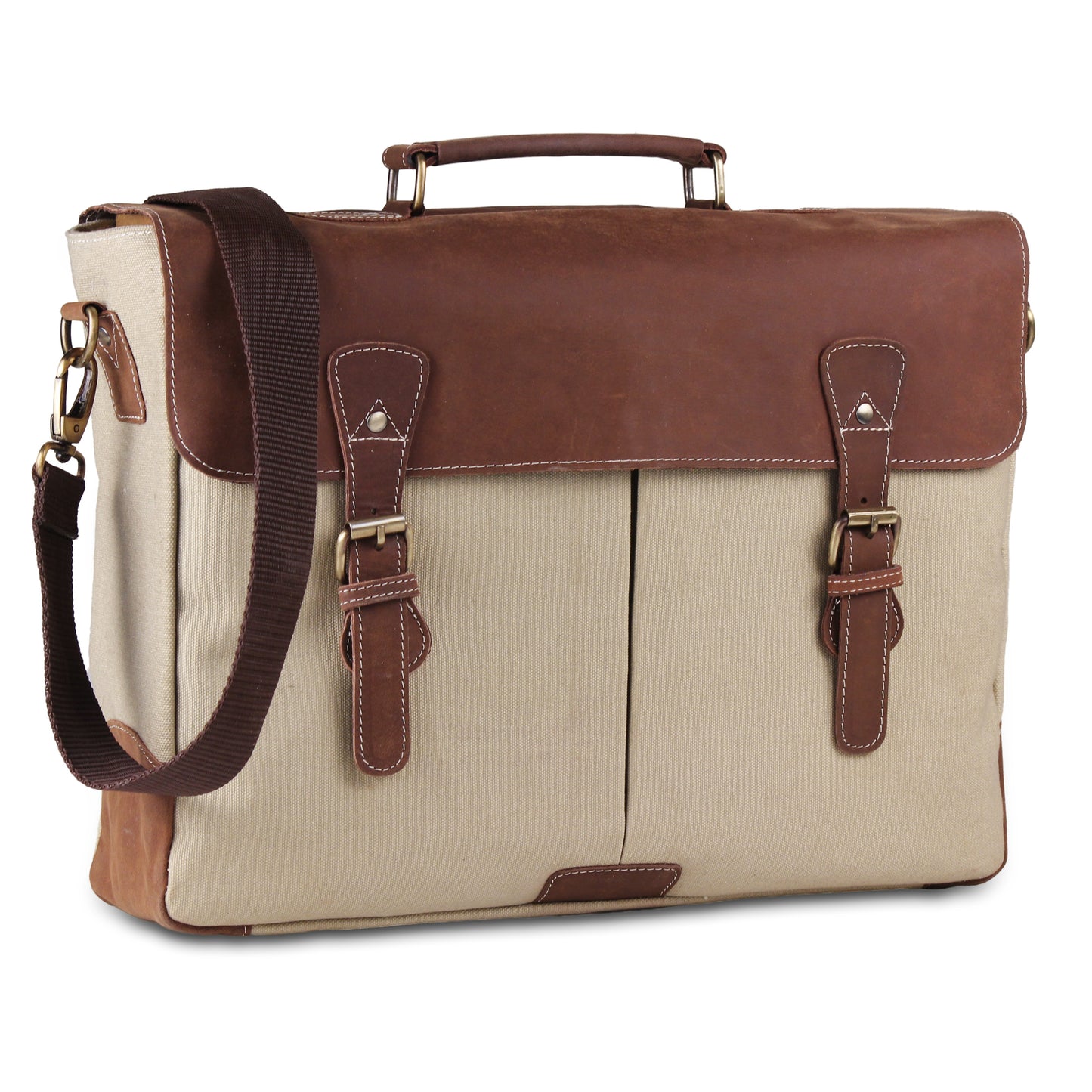 Genuine Leather Messenger Laptop Briefcase Bag with Top Handle and Adjustable strap Cream