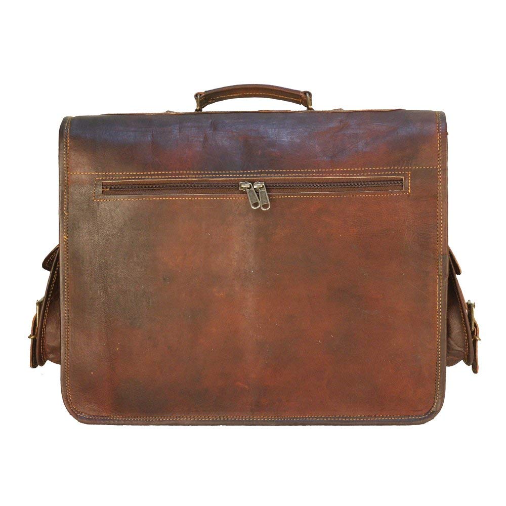 Top Handle Brown Leather Bag with Top Handle and Side Pockets