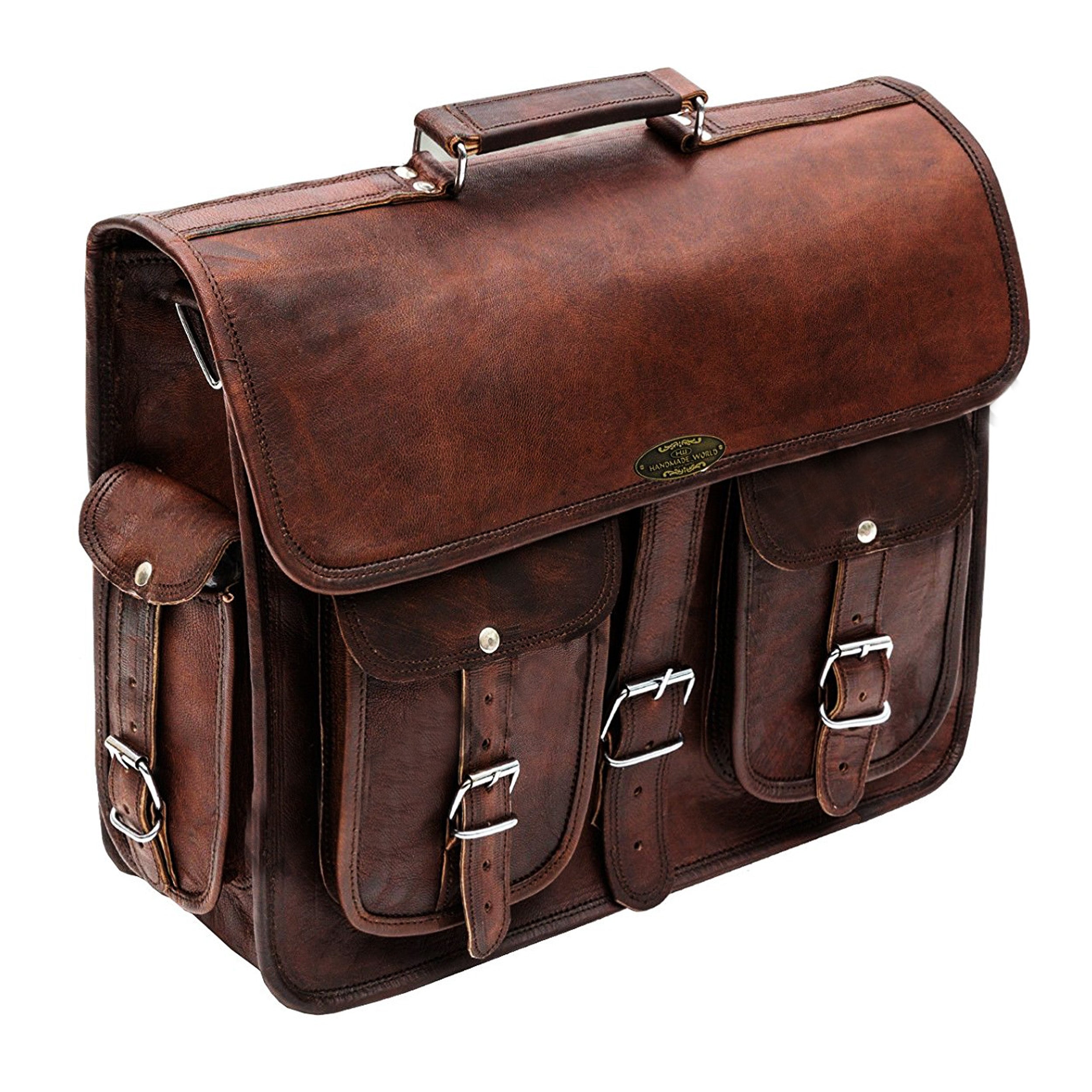 Genuine Leather Messenger Briefcase Laptop Bag with top handle