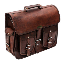 Genuine Leather Messenger Briefcase Laptop Bag with top handle
