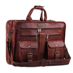 Full Grain Brown Leather Briefcase Bag with Top Handle