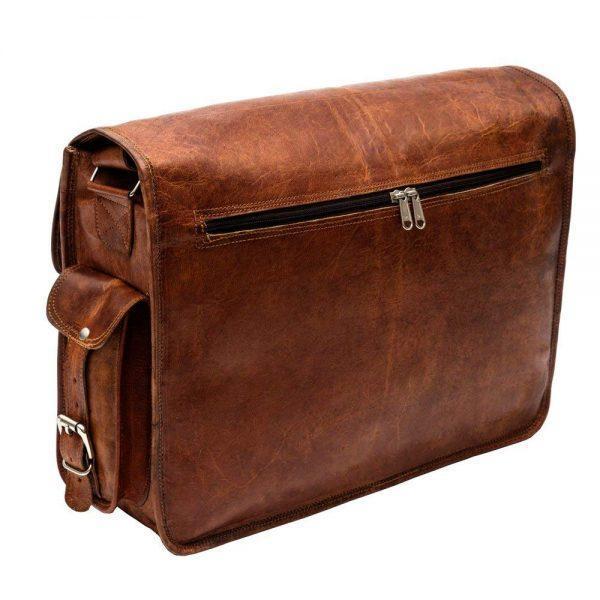 Rustic Vintage Brown Messenger Leather Bag with Laptop Padding
