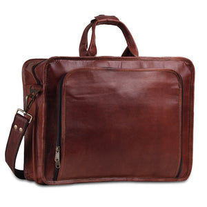 Full Grain Leather Briefcase Bag with Top Handle - Brown