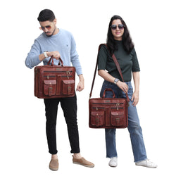 Brown Full Grain Leather Briefcase Messenger Bag with Adjustable Bag