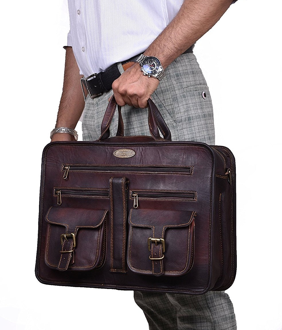 The Handmade 15.6" Leather Briefcase Bag with Top Handle by Hulsh