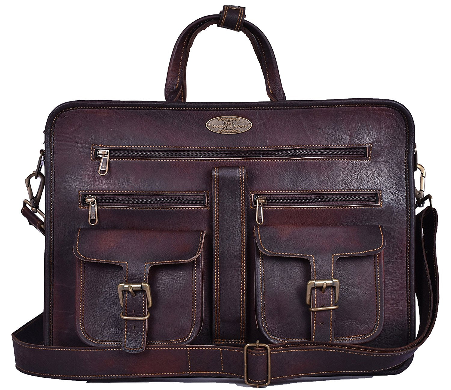 Full Grain Vintage Brown Briefcase Bag by Hulsh