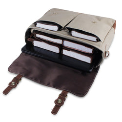 Large Cream Leather Messenger Bag with Laptop padding