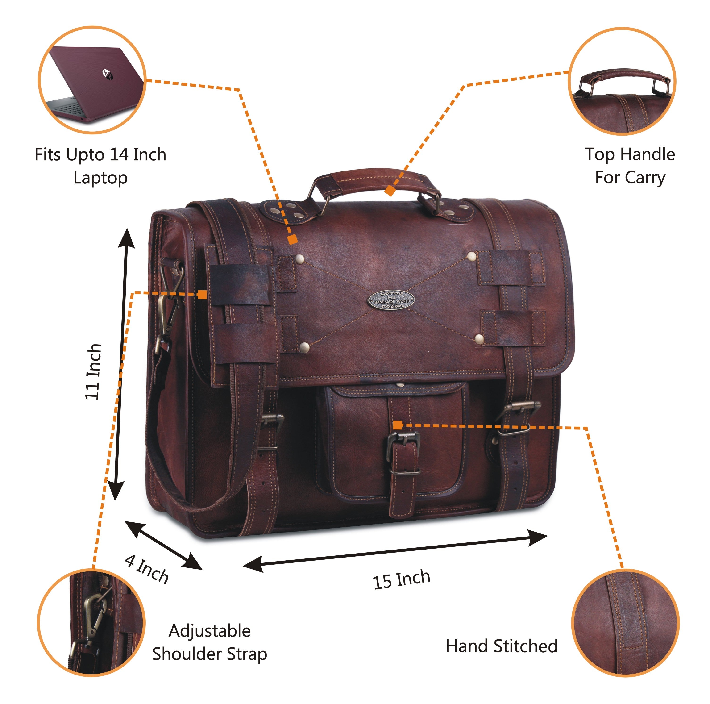 Hulsh Vintage Leather Laptop Bag for Men Full Grain Large Leather Messenger Bag for Men 18 Inches with Rustic Look Best Leather Briefcase