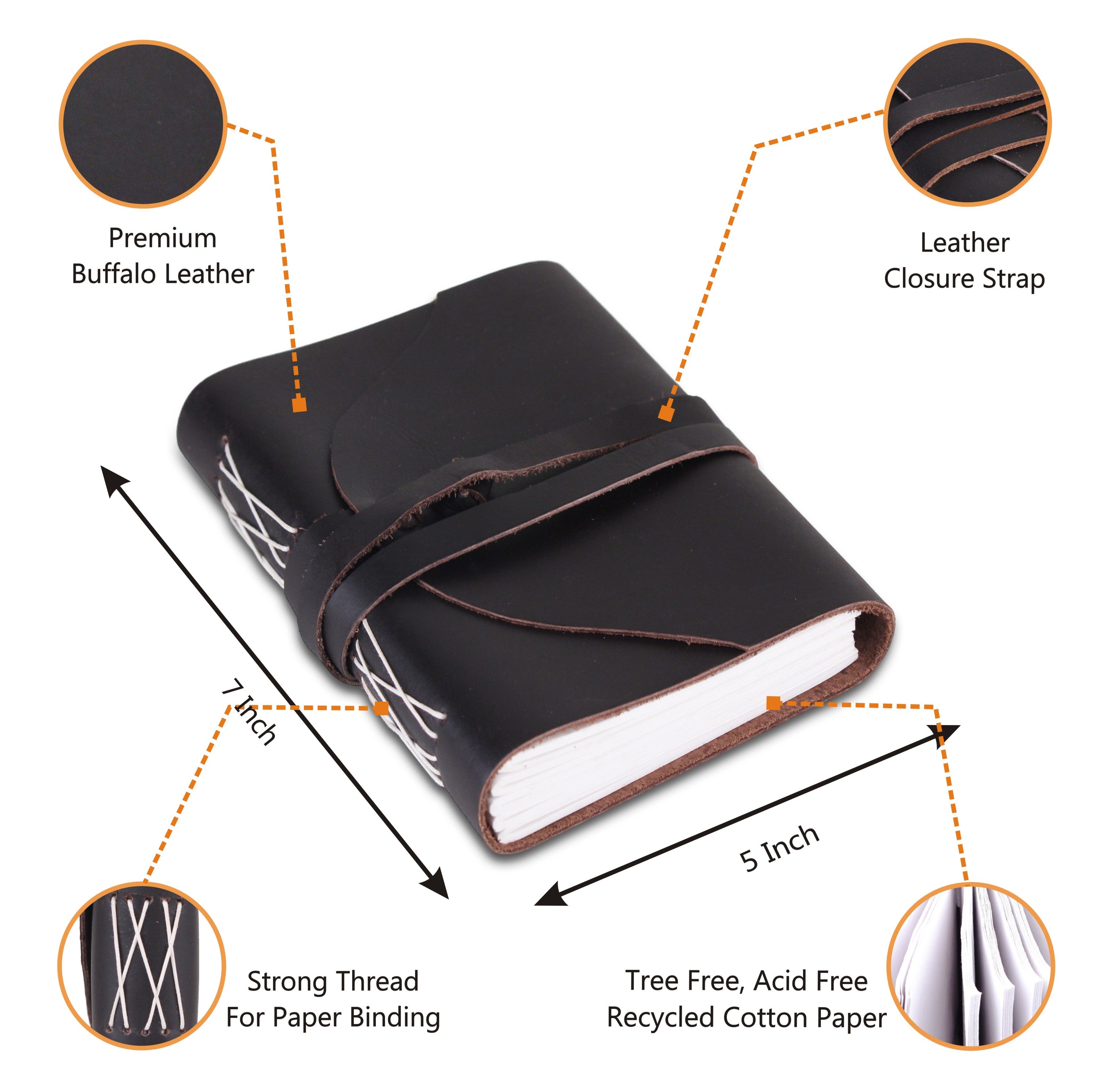 Leather Plain Textured Note Journal Book- Black