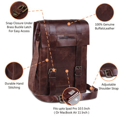 Brown Leather Messenger Bag with Adjustable Strap by Hulsh