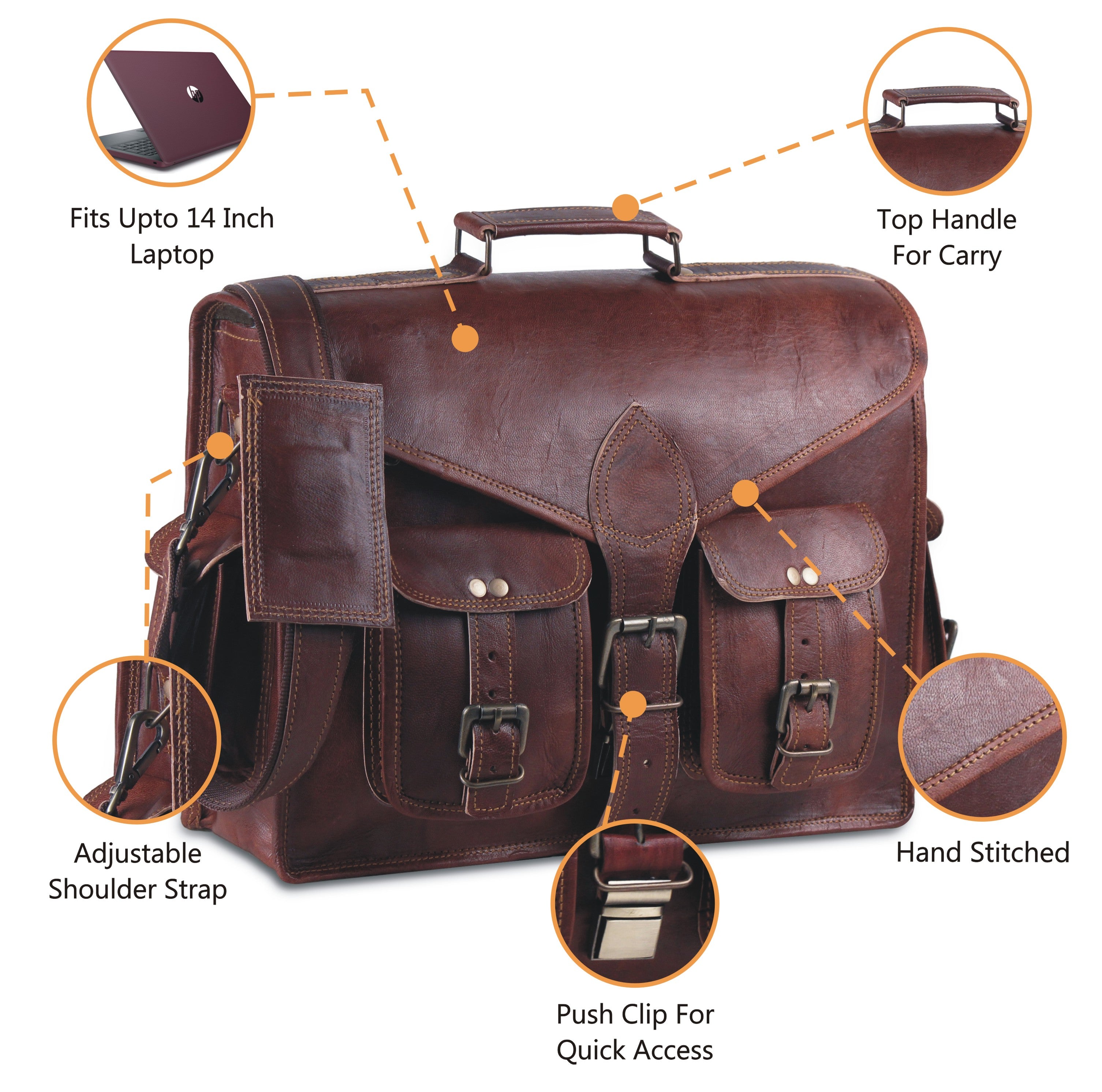 Large Leather Rustic Messenger Bag with Top handle