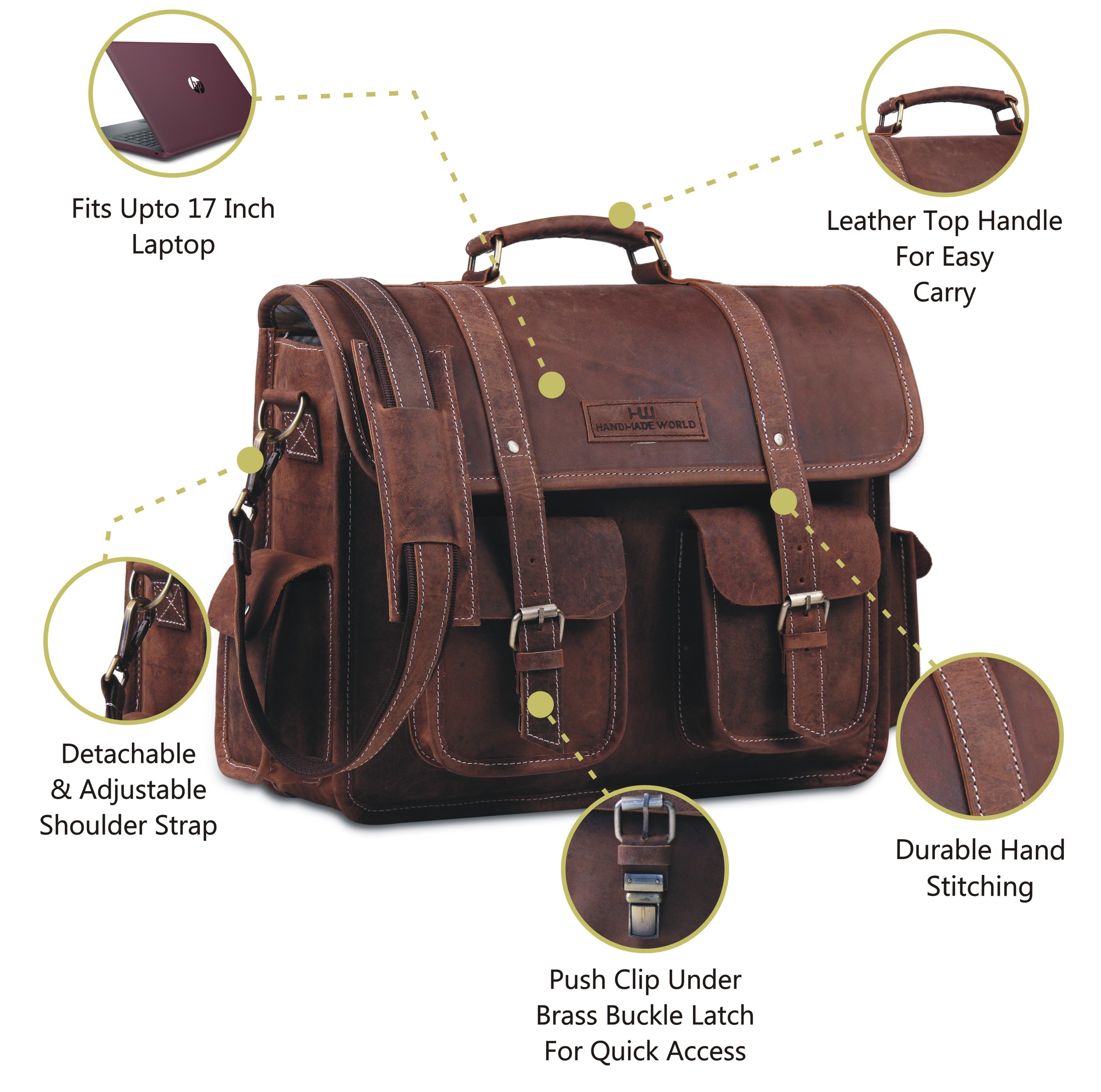 Top Grain Leather Messenger Brown Briefcase bag